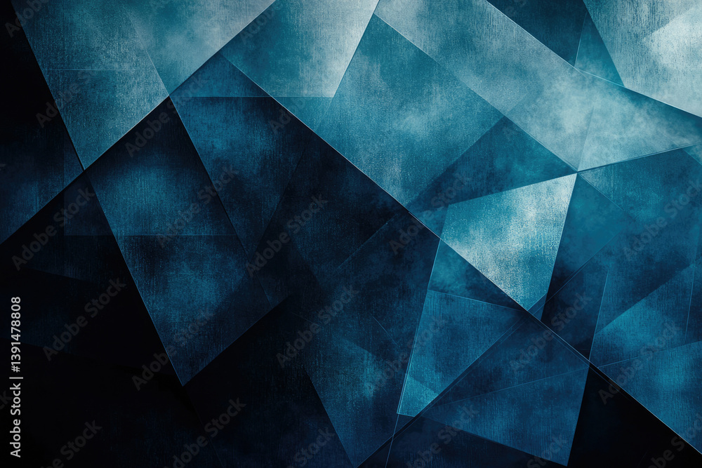 Aufkleber Abstract geometric pattern with dark blue textured triangles overlapping creating a modern, artistic background.