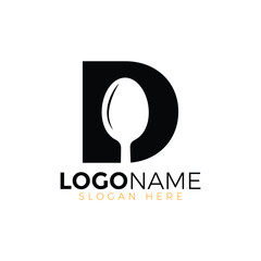 Letter Spoon with Shape Spoon Logo. Initial Letter D Food Logo, Restaurant Food Logo, letter D spoon fork logo design vector