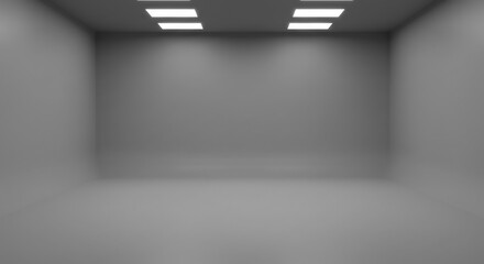 Empty Room Softly Lit Grey Walls Minimalist Design. AI Generated