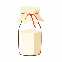 Vector illustration of a vintage-style milk bottle with a fabric cover and tied string. Ideal for food, drink, or farmhouse design projects.