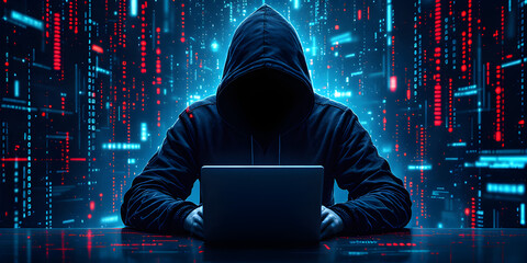 Hacker at Work in Digital Environment