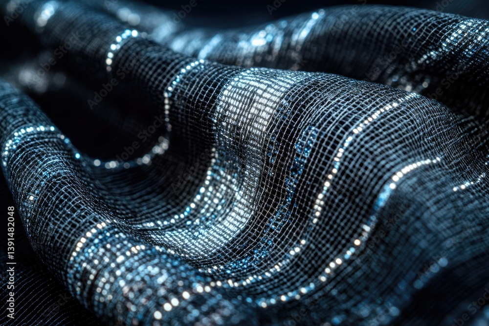 Fototapete a luxurious and elegant close-up of shimmering dark fabric with sparkling silver accents, displaying