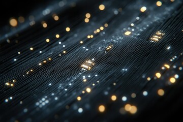 A futuristic, dark fabric with embedded circuitry and glowing lights, suggesting technology, connectivity, and advanced systems or a digital network.