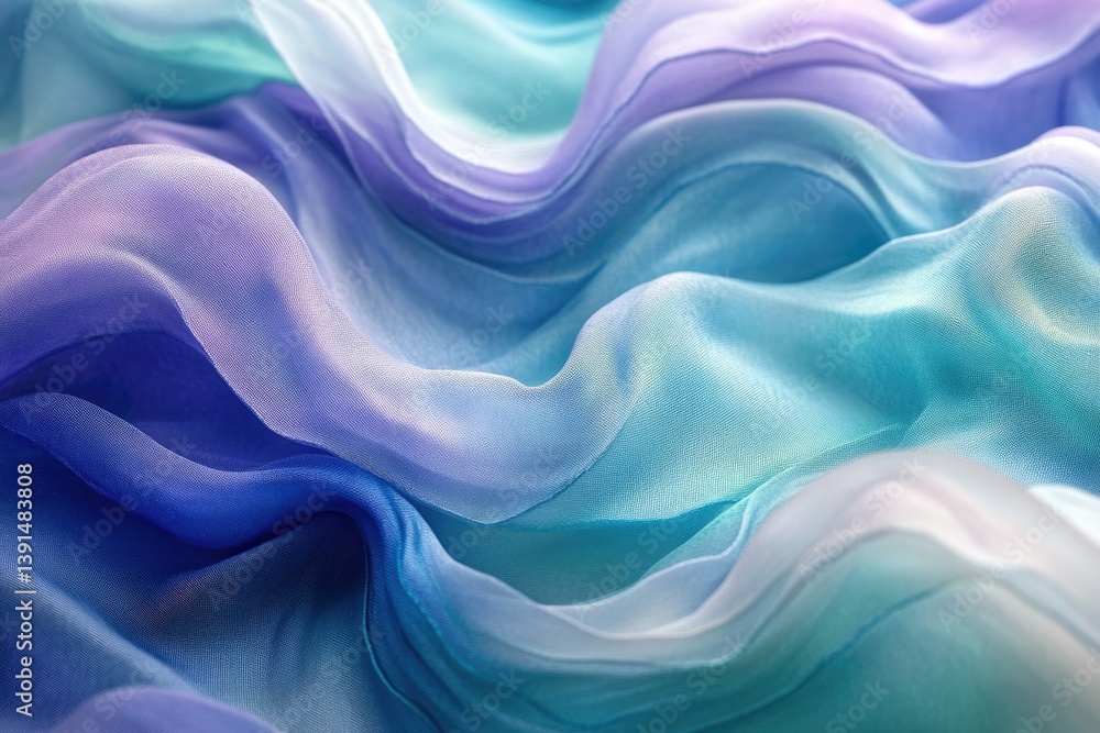 Aufkleber a mesmerizing close-up of flowing silk fabric with ethereal blue, purple and teal hues, creating a d