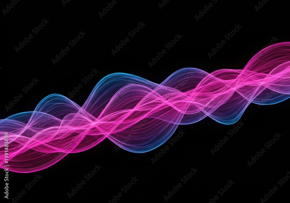 Aufkleber abstract waves of pink and blue light against a black background creating a smooth flowing pattern