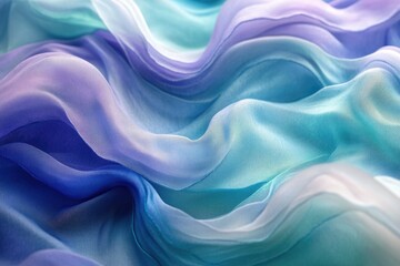 Obraz premium A mesmerizing close-up of flowing silk fabric with ethereal blue, purple and teal hues, creating a dreamy, wave-like texture.