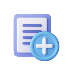 Obraz premium 3D Document with Add Plus Icon on Transparent Background