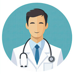Fototapeta premium Medical doctor person icon, wearing a white coat and stethoscope, clean and professional look