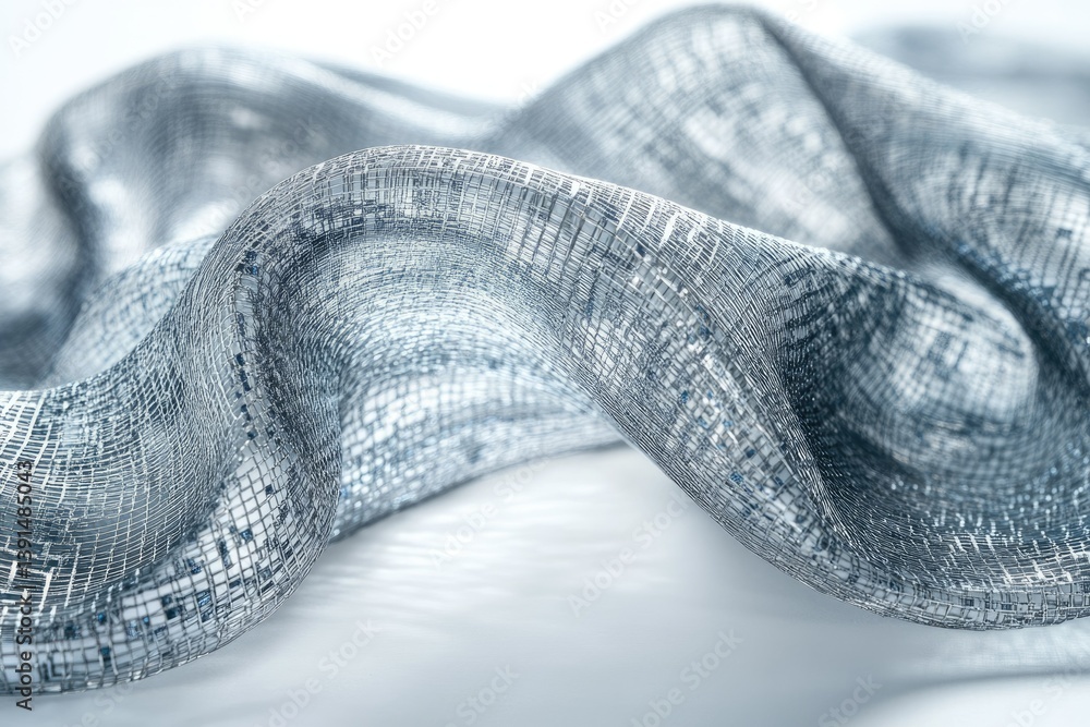 Leinwandbilder Wavy silver fabric with intricate grid pattern, creating a soft and elegant texture on the light surface.