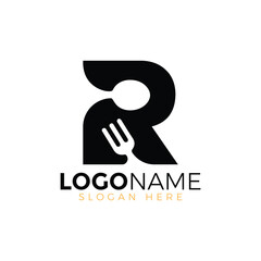 Fototapeta premium Letter Spoon with Shape Spoon Logo. Initial Letter R Food Logo, Restaurant Food Logo, letter R spoon fork logo design vector
