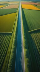 Ultra HD Aerial View of Endless Highway Cutting Through Geometric Farmland in 8K
