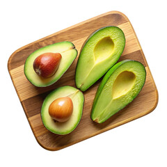 Four Halves of Fresh Avocados on a Wooden Cutting Board