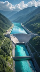 Breathtaking Ultra HD Drone View of Mountain Dam Blending Nature and Engineering in 8K