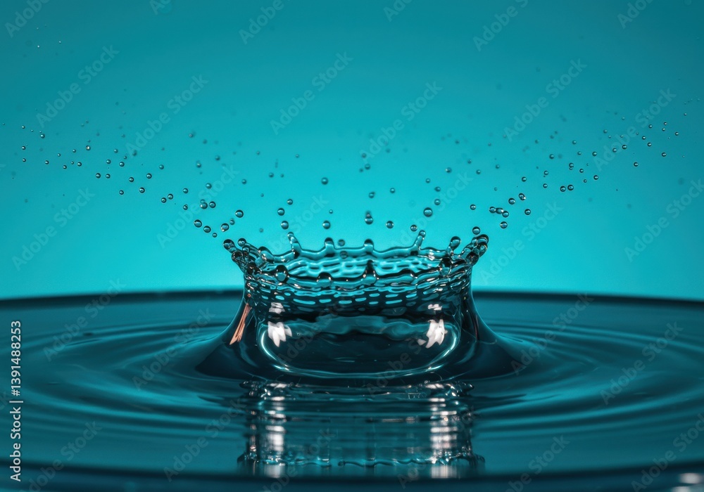 Aufkleber a captivating image of a water droplet collision creating a crown shape against a blue background