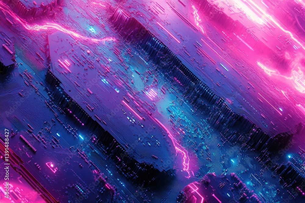 Aufkleber a futuristic circuit board with neon lights, abstract patterns, vibrant colors, and a cyberpunk aest