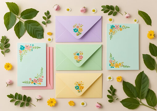 COLORFUL FEMININE STATIONERY NOTEBOOKS FLOWERS LEAVES CARDS CHALK PENCIL