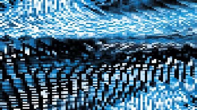 Abstract grid pattern with blue tones and blocky elements creating depth