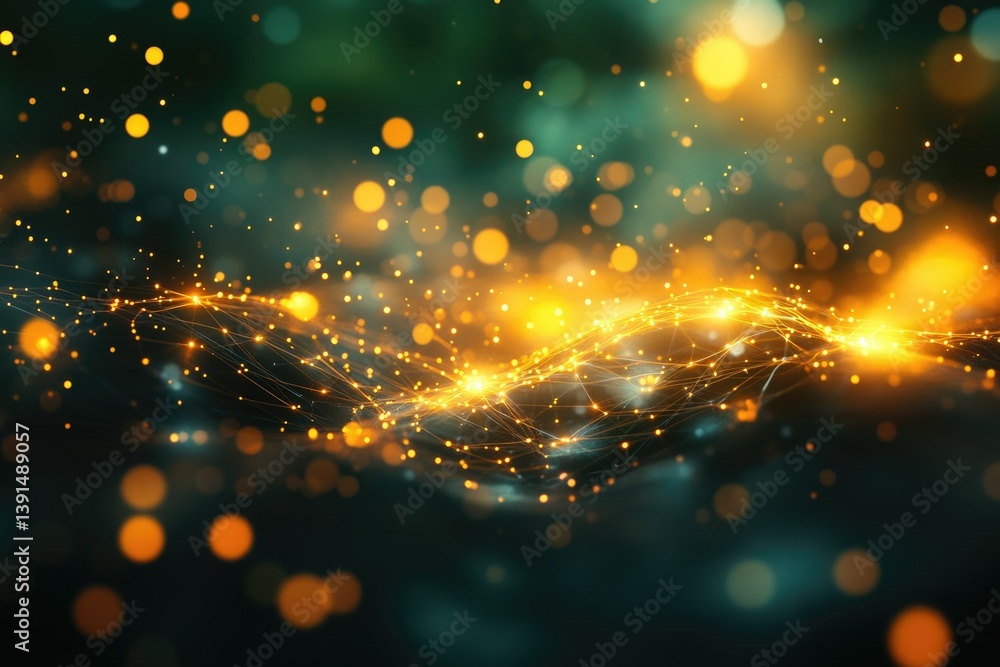 Leinwandbilder a mesmerizing network of glowing orange particles gracefully flowing against a dark teal background,