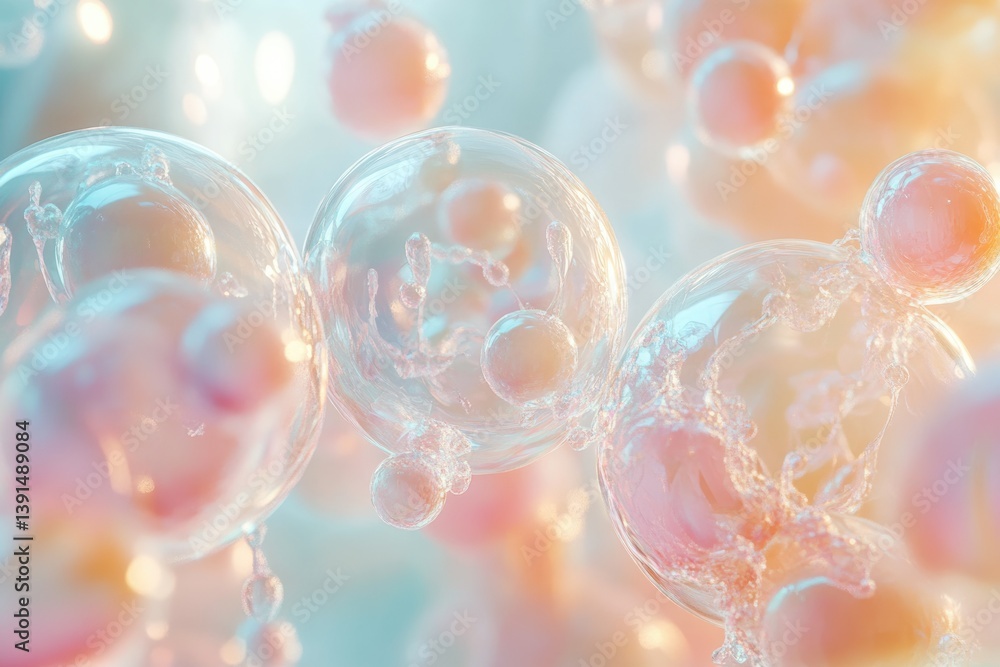 Leinwandbilder microscopic view of cellular structures, vibrant pastel colors, and dynamic interactions, rendered i