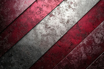 Abstract background with diagonal stripes of red and silver textured metal.