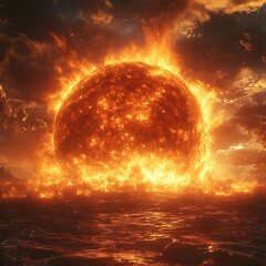 Obraz premium Apocalyptic sun setting over molten sea high resolution picture