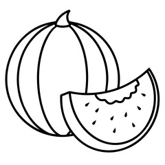 Melon and cantaloupe with cut pieces line art vector illustration 