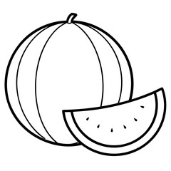 Melon and cantaloupe with cut pieces line art vector illustration 