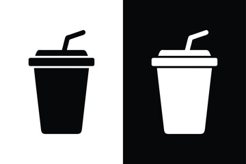 Steamy Coffee Cup Icon silhouette on Black and White Vector Background