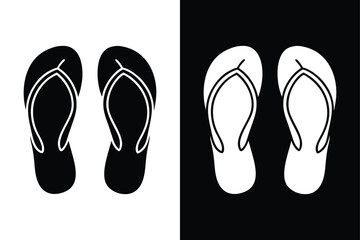 Black Flip Flops Icon. Isolated Vector Illustration of Classic Summer Sandals