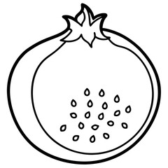 Pomegranate open with seeds exposed line art vector illustration  