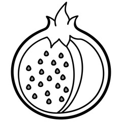 Pomegranate open with seeds exposed line art vector illustration  