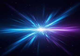Fototapeta premium Abstract space background with blue and purple light streaks emanating from a central point