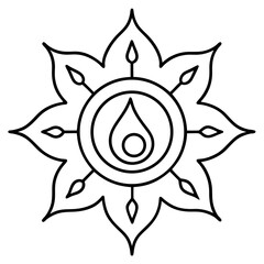 Ritualistic fire and water balance mandala line art   vector illustration 