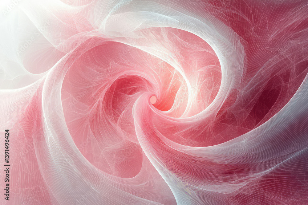 Poster abstract swirling vortex of pink and white, creating a dreamy, ethereal visual effect.