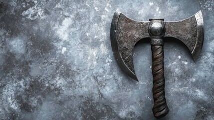 A large medieval double bladed battle axe on a surface