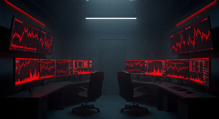 Red Data Streams: Dark Monitoring Room with Graphs.