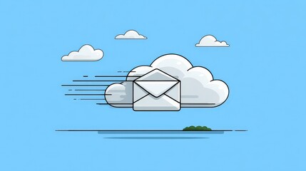 Envelope Inside Cloud with Speed Lines, Digital Illustration