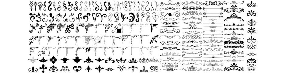 Fototapeta premium Decorative icon vector set. Ornaments elements illustration sign collection. Decorative elements symbol or logo.