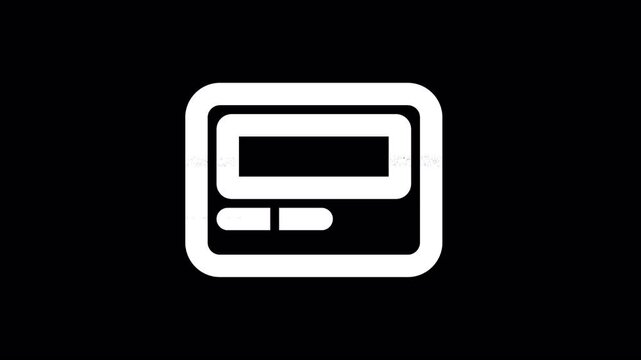 Icon pager is distorted. Glitch. Noise, chromatic aberration, geometric distortion. Transparent background, looped. In-Out looped. Alpha BW at the end