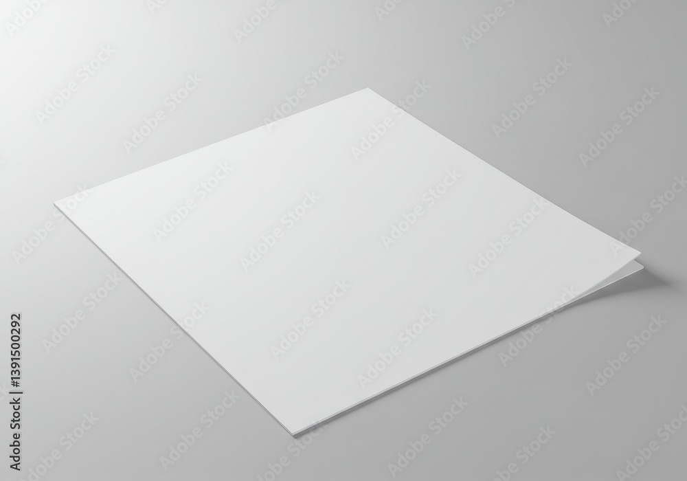Poster a square white piece of paper resting diagonally on a gray surface with soft lighting around it