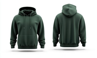 Forest green hoodie mockup, front and back views