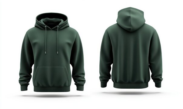 Forest green hoodie mockup, front and back views