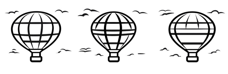 Obraz premium A hand-drawn sketch of a hot air balloon with blue pen strokes, representing adventure and travel in a modern illustration