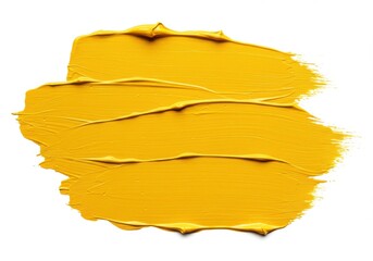 Naklejka premium A close up of a swipe of bright yellow paint on a white background with visible brush strokes and texture