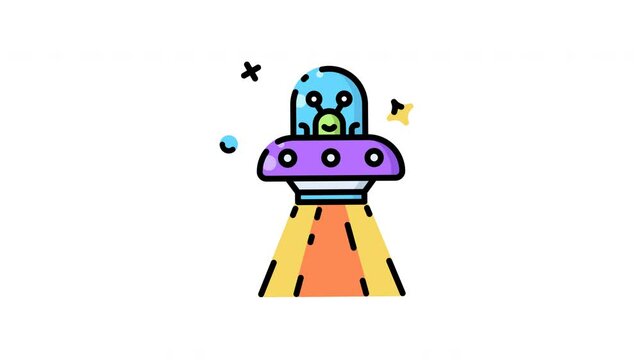 Ufo with a green alien inside icon animation design