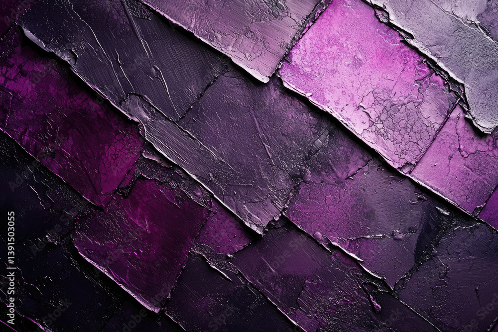 Poster abstract purple and dark gray textured paint strokes create a diagonal pattern.