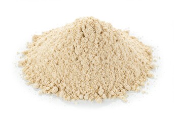 A mound of light brown powder isolated on a white background in a studio shot with soft lighting