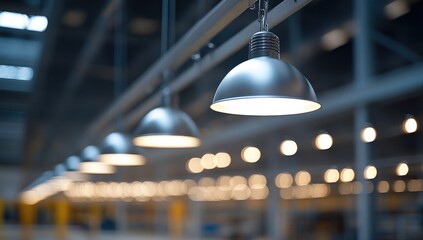 Industrial lighting fixtures in a large factory
