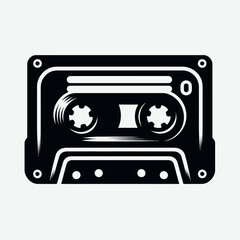 Obraz premium very simple flat and single minimalist Cassette Tape Reel Silhouettes in black on a white background