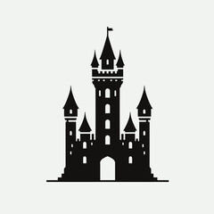 Obraz premium very simple flat and single minimalist Castle Tower Silhouettes in black on a white background